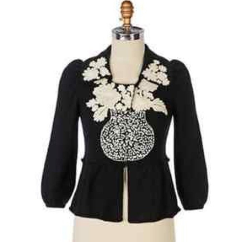 Leifsdottir Anthropologie Black & White Wool Heirloom Vase Cardigan RARE S